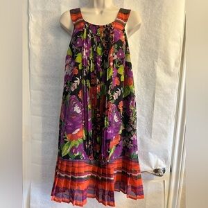 Lane Bryant sleeveless floral & striped pattern dress w/pleated hem. Sz-14. X14